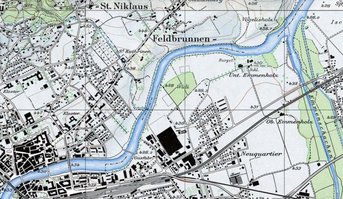 Karte Swisstopo 1971, der Autobahnanschluss Solothurn Ost ist erstellt